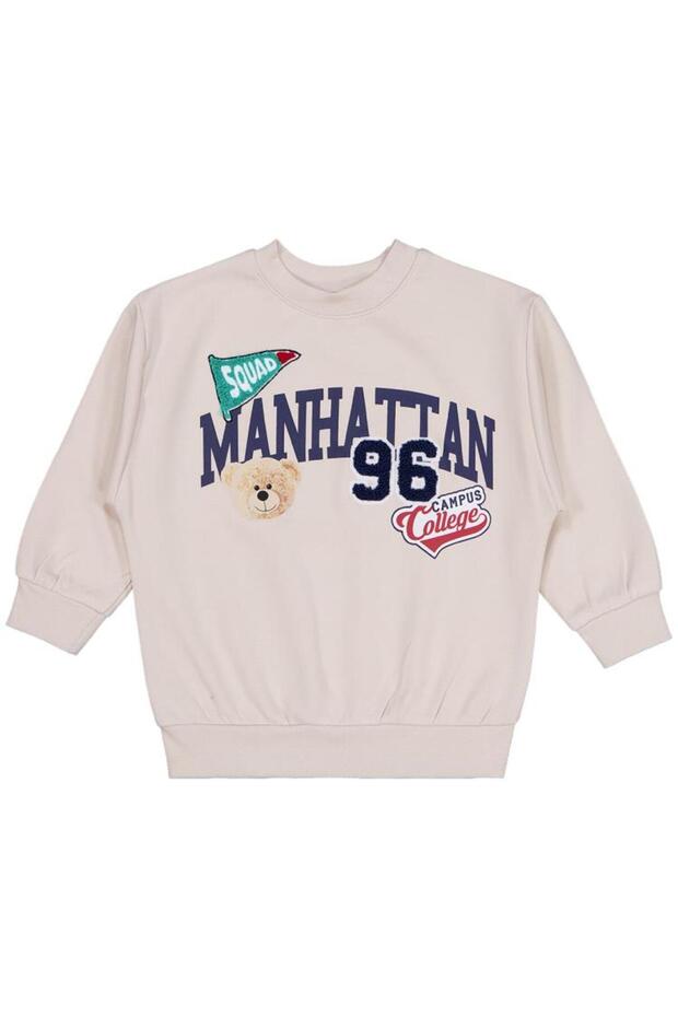 96 College Embroidered Sweatshirt for Ages 2-5 - Beige