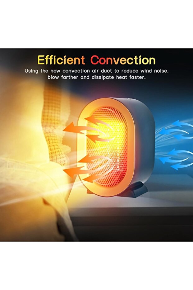 Mini Heater 1200W, Radiator with Adjustable Thermostat, PTC Heating Element, Portable, 19.5 x 12.5 x - 2