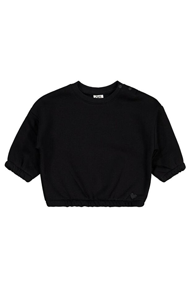 Heart Embroidered Basic 6-18 Months Sweatshirt - Black 18-24 Months