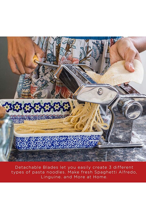 ماكينة صنع المعكرونة - أسطوانة يدوية مع 7 إعدادات سمك قابلة للتعديل وقاطع بعرضين - 3