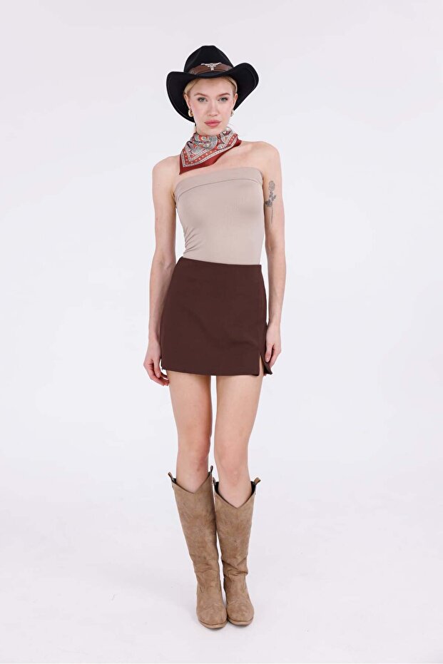 Önden Yırtmaçlı Mini Şort Etek - 1