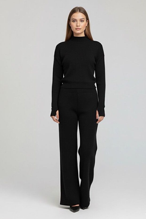 Women's Ribbed High-Waisted Knitwear Two-Piece Set