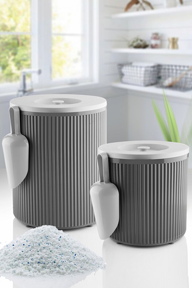 YUVARLAK 5 LT Deterjan Saklama Kutusu / Kabı KÜREKLİ GRİ - 1