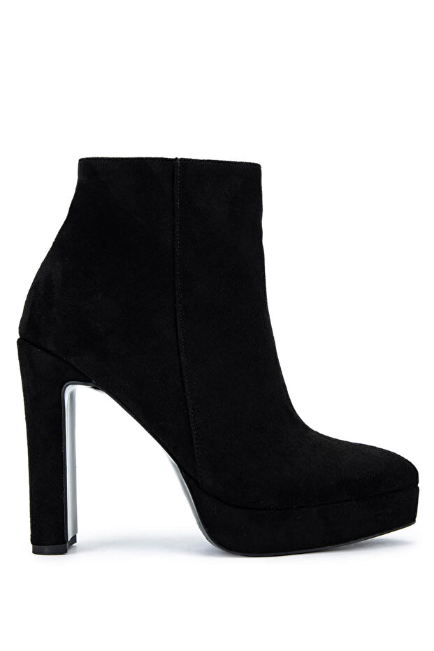 Women's Faux Leather Black Suede Heeled Boots