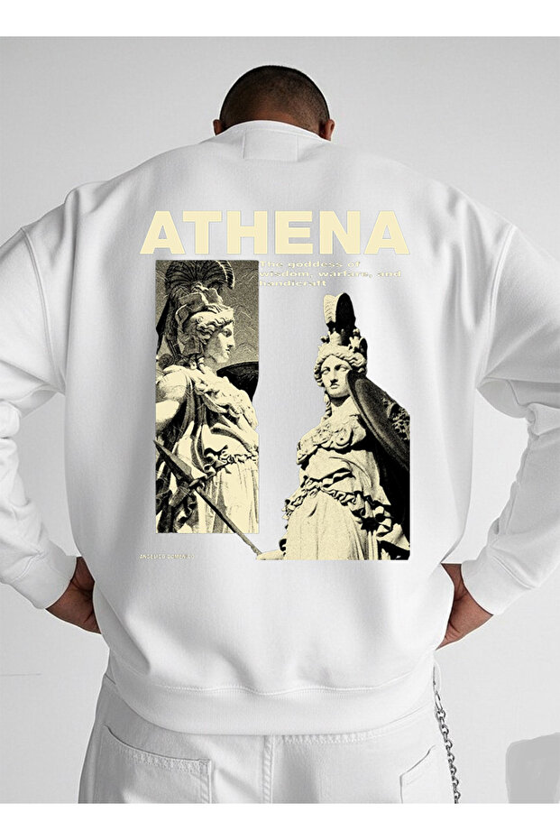 سويت شيرت برقبة دائرية للجنسين قصة فضفاضة ATHENA مطبوع