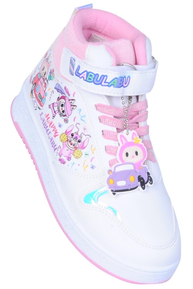 4444 White Velcro High-Top Girls' Sports Shoes