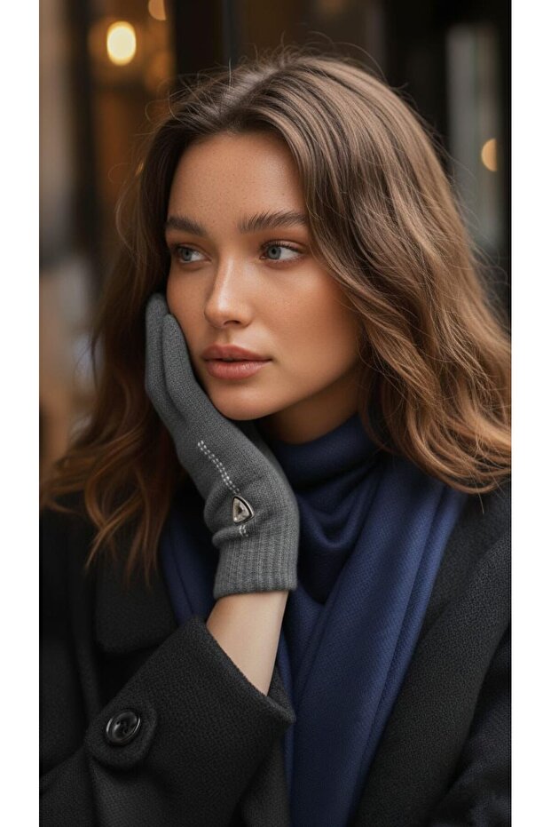 Angora Nakışlı Kadın Eldiven - 1