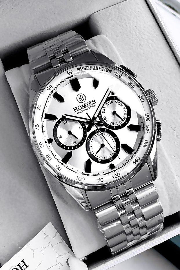 Multifunction Men's Wristwatch Jubilee Steel Band Silver Color Waterproof Hme2070C2