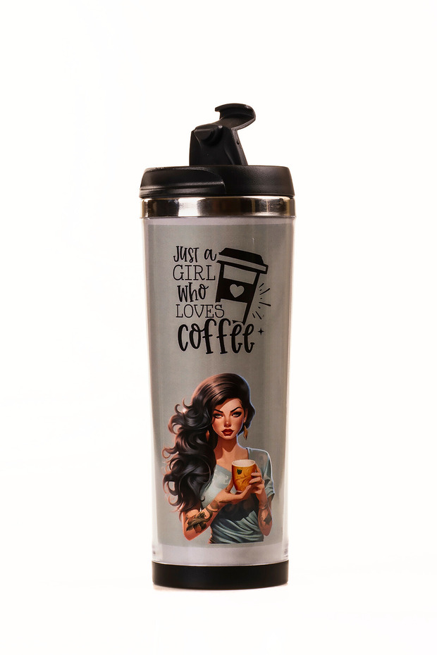 360 ml Steel Thermos Mug – Coffee Lady Design, Steel Inner Chamber, Hot & Cold Beverage Cup