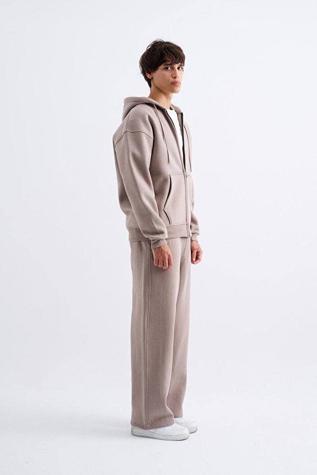 Oversize Fermuarlı Cepli Kapüşonlu Basic Sweatshirt ICE GREY - 5