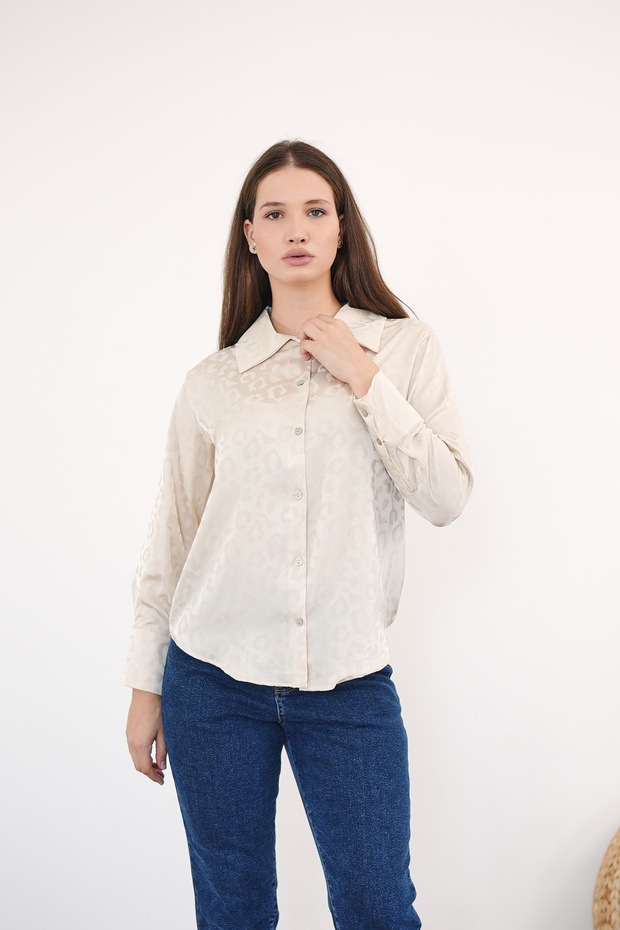 Self-Patterned Satin Shirt - 6