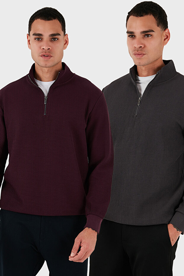 قطن ذو قصة عادية ونصف سحاب ياقة مرتفعة متوسطة الطول عبوة من قطعتين سويت شيرت رجالي SWEAT 5905716S2