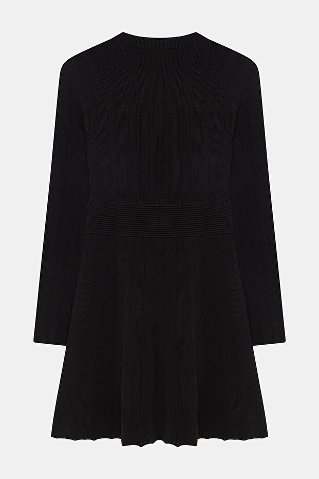 SİYAH AJURLU TRİKO ELBİSE - 2