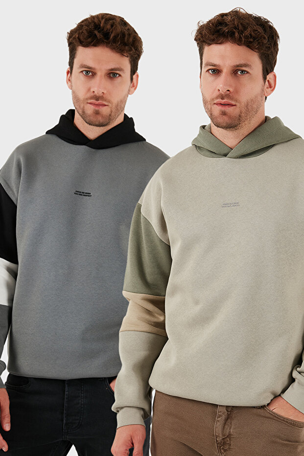 Cotton Relaxed Fit Hooded Soft with Fluff Inside Sh Fleece-Lined Pack of 2 Sweat Men's Sweat 59052