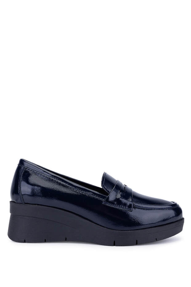 Women's Genuine Leather Navy Blue Patent Leather Comfort Shoes