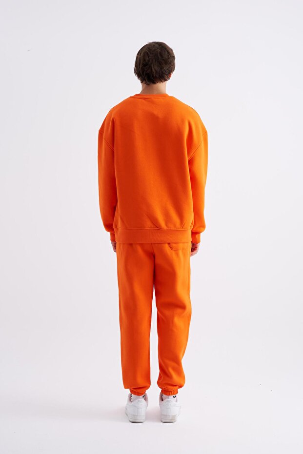 Erkek Basic Bisiklet Yaka Oversize Turuncu Sweatshirt - 3
