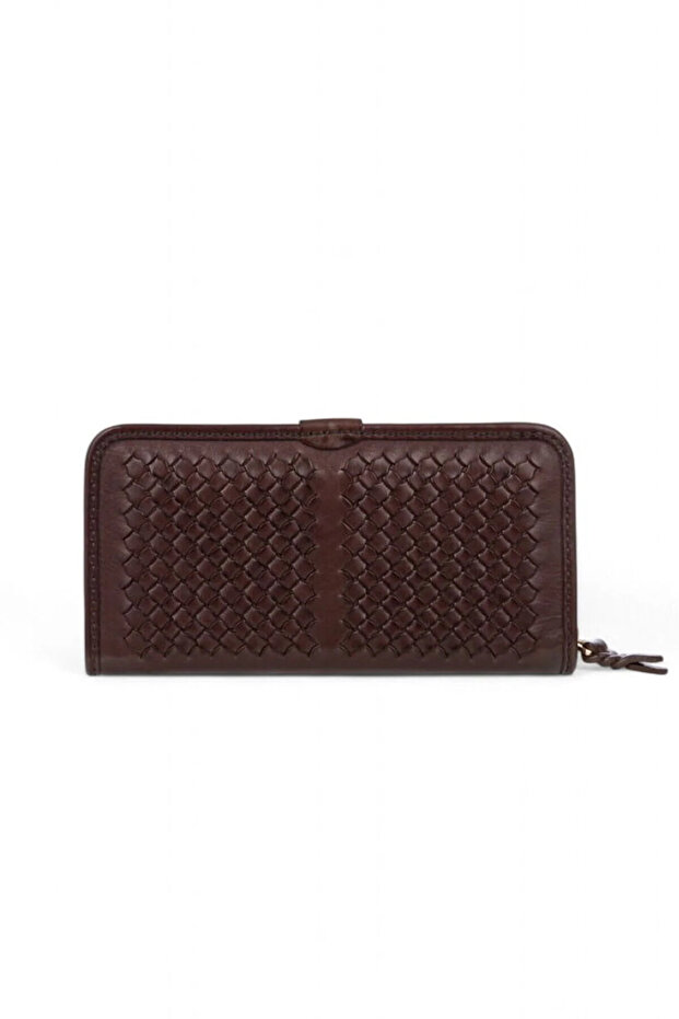 Unisex Handmade Multi-Compartment Zipper Closure Hair Braid Genuine Leather Wallet Hota