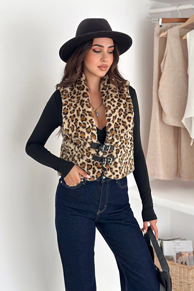 معطف قصير بنقشة الفهد مع خطاف - 6