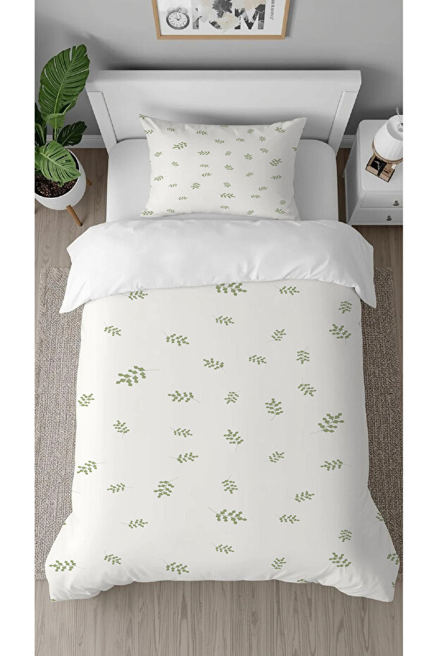 Leaf Plain White Patterned Printed Specially Designed Single Person Style Stylish Duvet Cover Set Without Sheets - 1