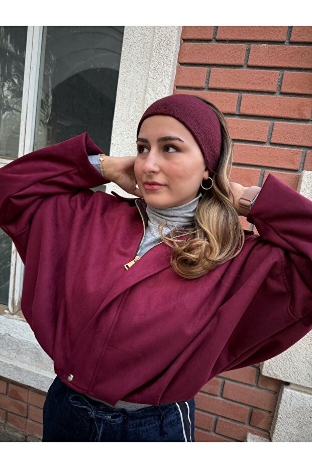 Süet Oversize lüx soft Bomber Ceket - 4