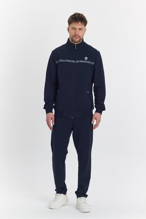 Men's Cotton Full Zip Tracksuit Navy Blue 201462-L