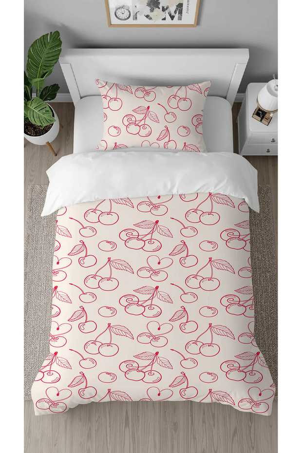 Cherry Cherry Fruit Beige Patterned Printed Specially Designed Single Style Stylish Duvet Cover Set Without Sheets