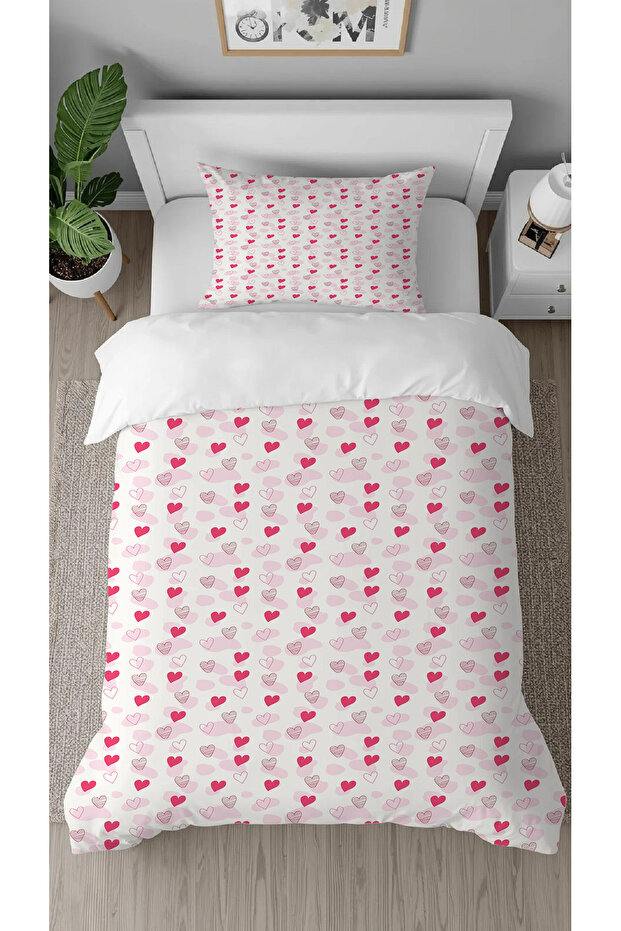 Heart Love Affection Happiness Pink Patterned Printed Specially Designed Single Duvet Cover Set Without Sheets