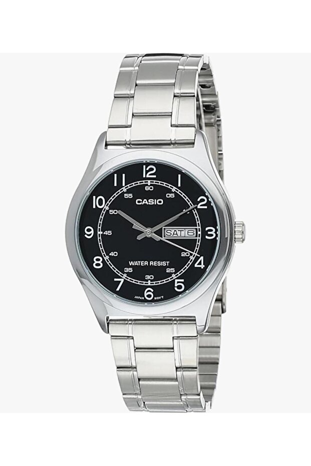 Men's Watch Stainless Steel Easy Reader Black Dial Day Date Analog Dress Watch MTP-V006D-1B2