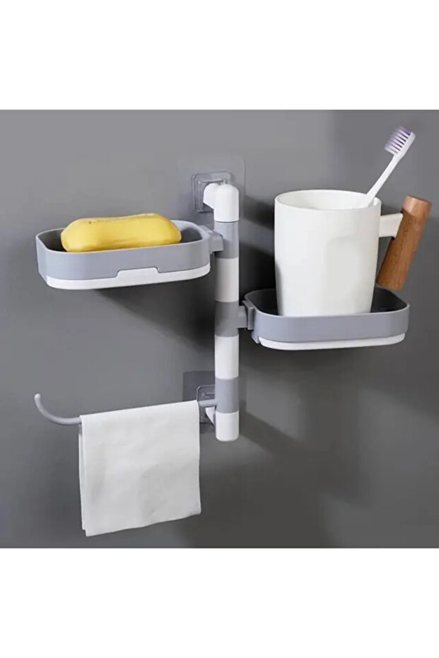 Multifunctional Rotating Bathroom Stand, Durable Plastic, Easy Mounting, White/Grey - 1