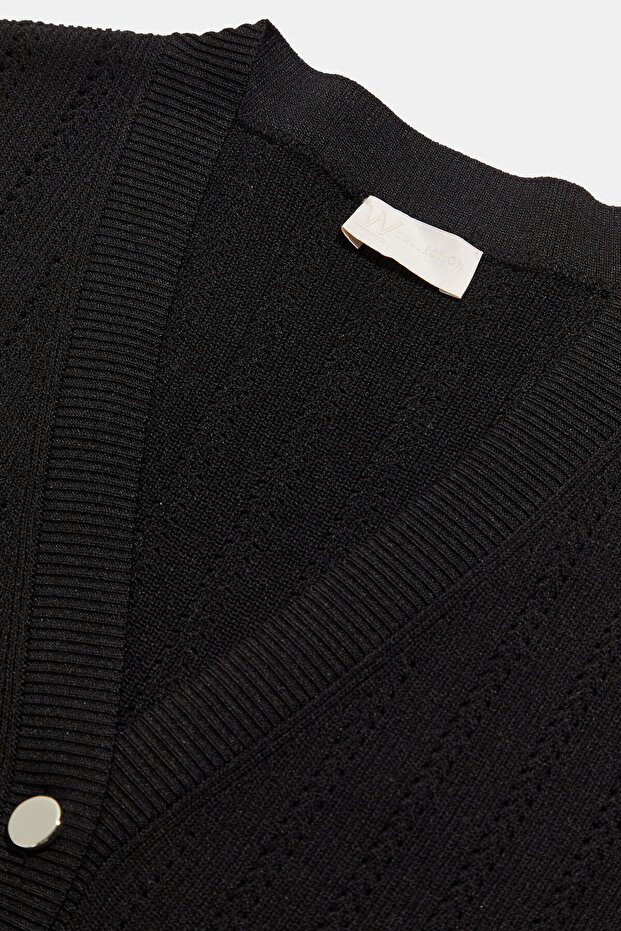 SİYAH AJURLU TRİKO ELBİSE - 3