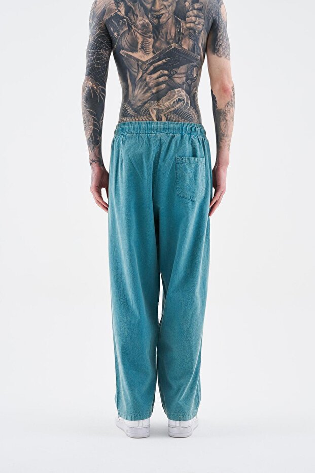 Erkek Effected Yıkamalı Basic Turquoise Eşofman Altı - 4