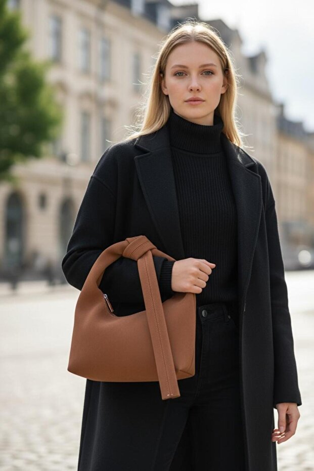 Nubuck Hand and Shoulder Bag with Knot Strap Detail