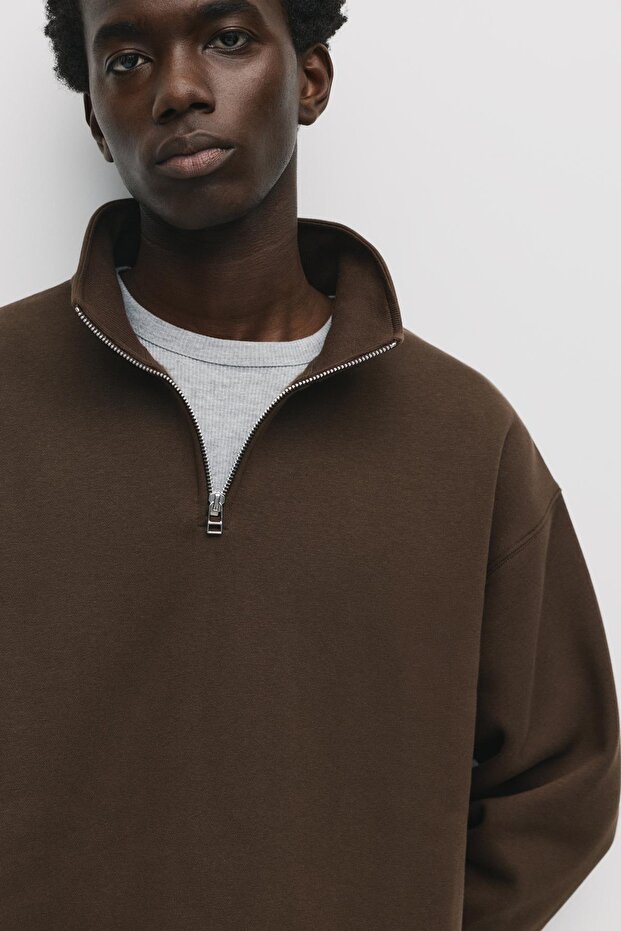 Fermuarlı dik yaka basic sweatshirt - 4