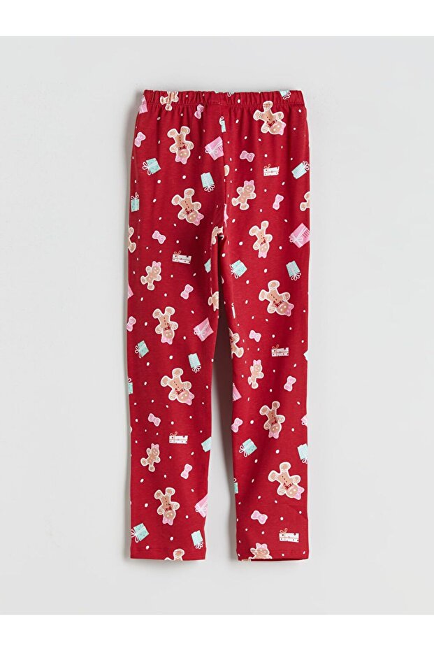 Bisiklet Yaka Yılbaşı Temalı Kız Çocuk Pijama Takımı - 5