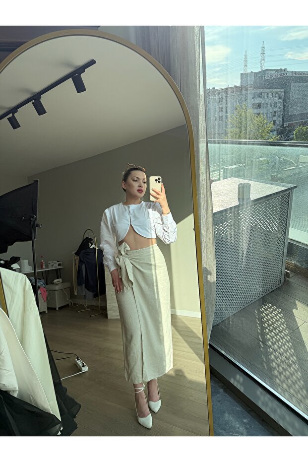 Beyaz crop gömlek - 2