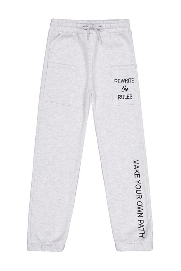 Pocketed Writing Printed Sweatpants for Ages 10-13 - Gray 12-13 Years
