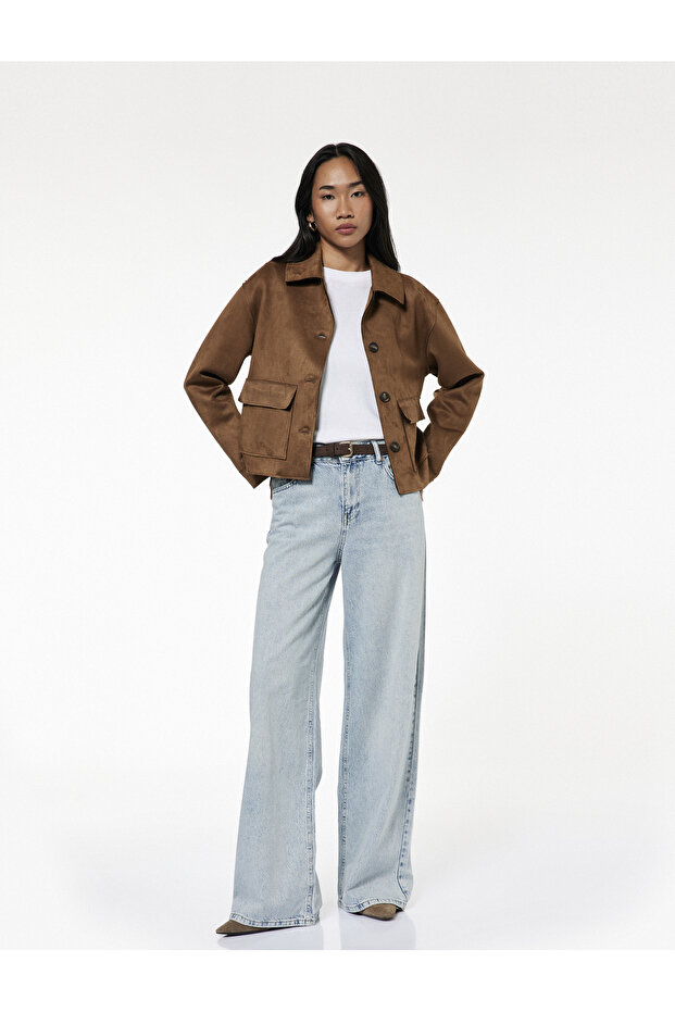 Buttoned Pockets Comfortable Fit Cotton Wide Leg Jeans - Loose Straight Fit Jeans