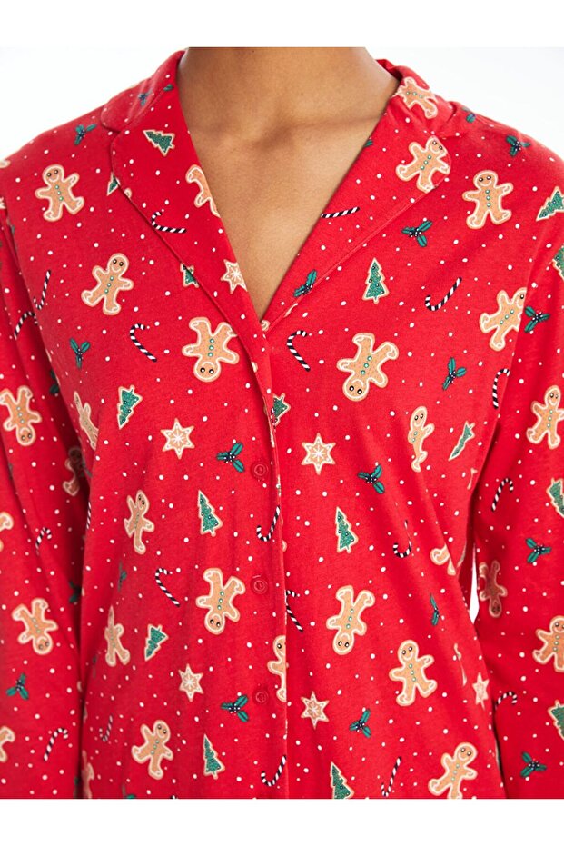 Gömlek Yaka Yılbaşı Temalı Kadın Pijama Takımı - 3