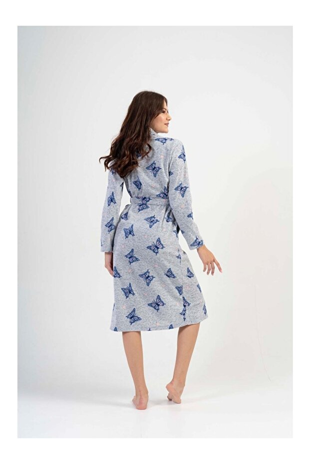 رداء صباحي ناعم بنقشة الفراشة مع حزام - 3