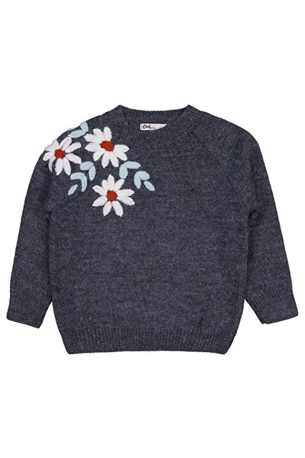 Flower Embroidered Sweater for Ages 2-5 - Gray 3-4 Years