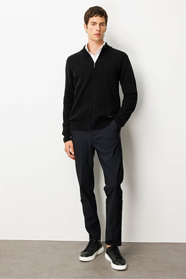 Erkek Dik Yaka Basic Yün Triko Mont Siyah - 4