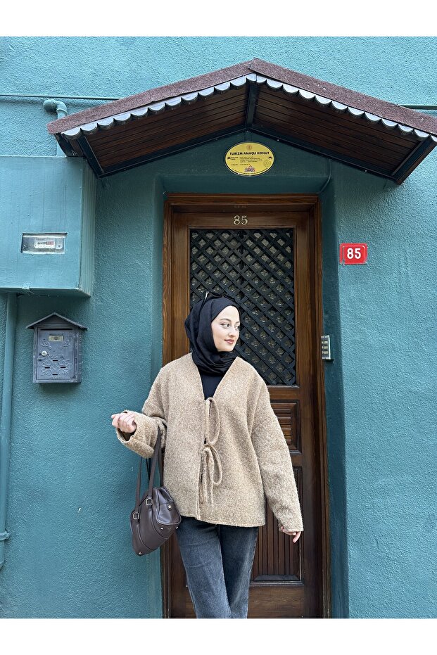 Önden Bağlamalı Kırçıllı Ceket - 2