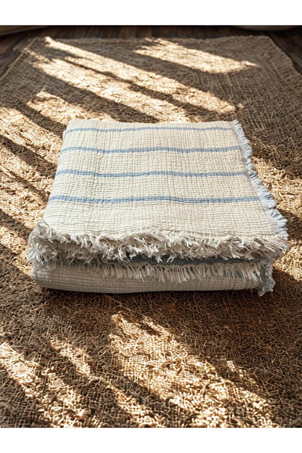 100% Cotton 7 Layer Muslin Striped Single Bedspread 180X260 cm