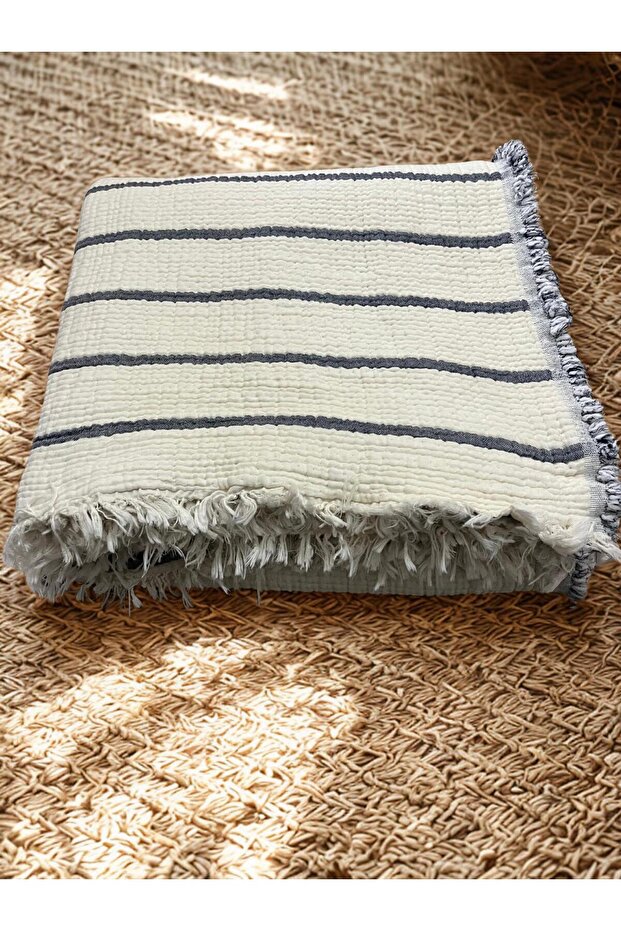 100% Cotton 7 Layer Muslin Striped Single Bedspread 180X260 cm