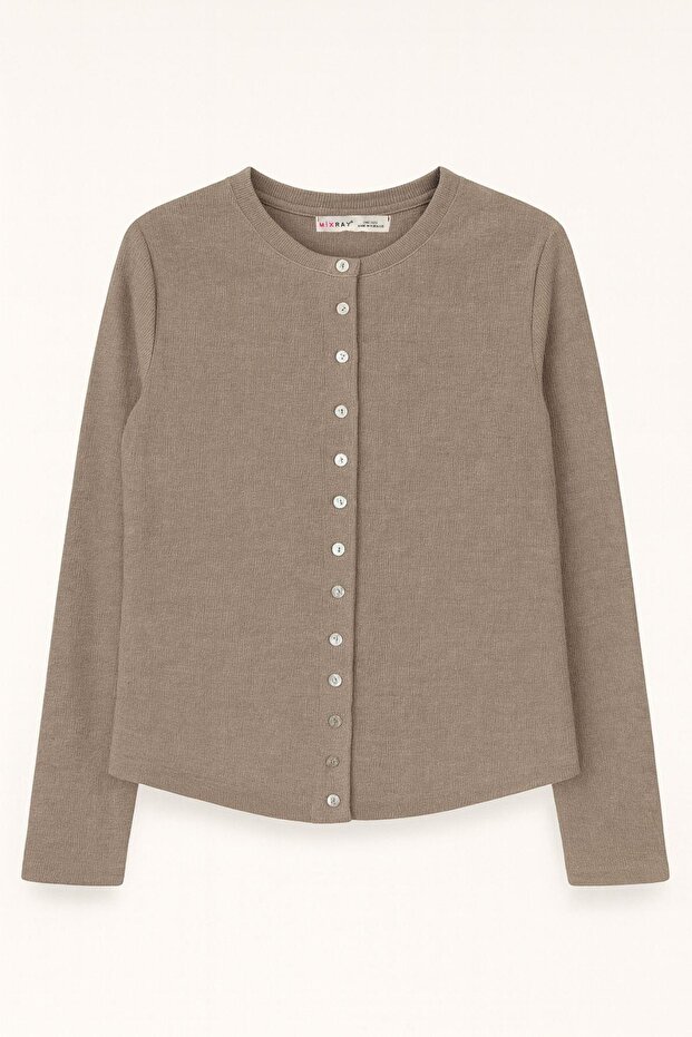 4771 Kadın Örme Basic Selanik Hırka Vizon - 1