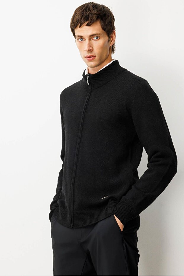 Erkek Dik Yaka Basic Yün Triko Mont Siyah - 2