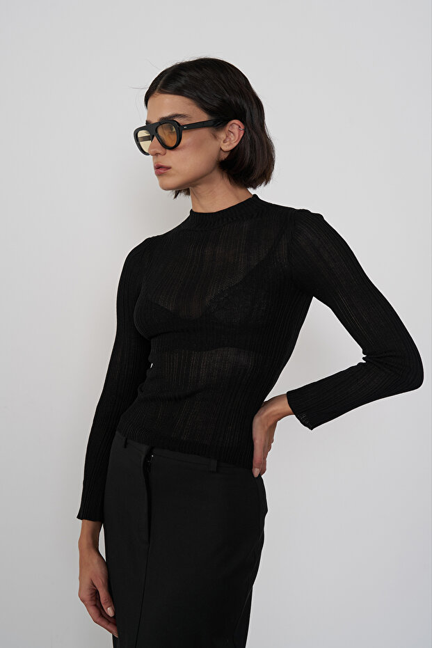 Transparan Balıkçı Yaka Bluz - 1