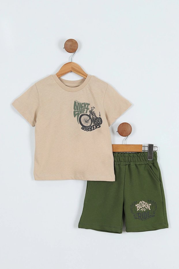 New Season Boys' Cotton Motor Printed Tshirt Shorts Bottom Top Set