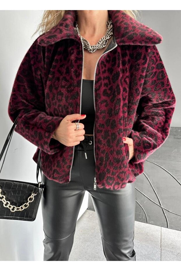 Leopar Desenli Deve Tüyü Bomber Model Mont - 8