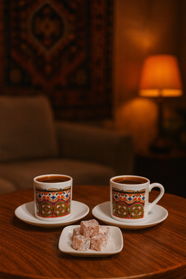 Porcelain Motif 2-Person Coffee Cup Set 4 Pieces